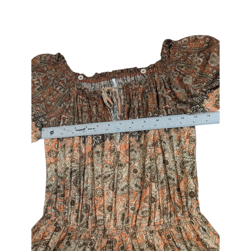 Free People Boho Paisley Off The Shoulder Romper Brown Orange Medium - Picture 7 of 8